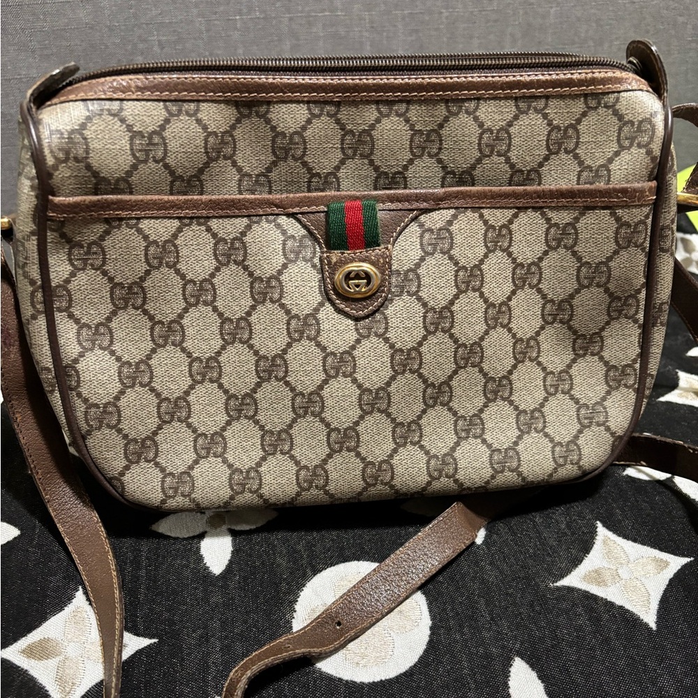 Gucci Beige and Brown Signature Crossbody Bag